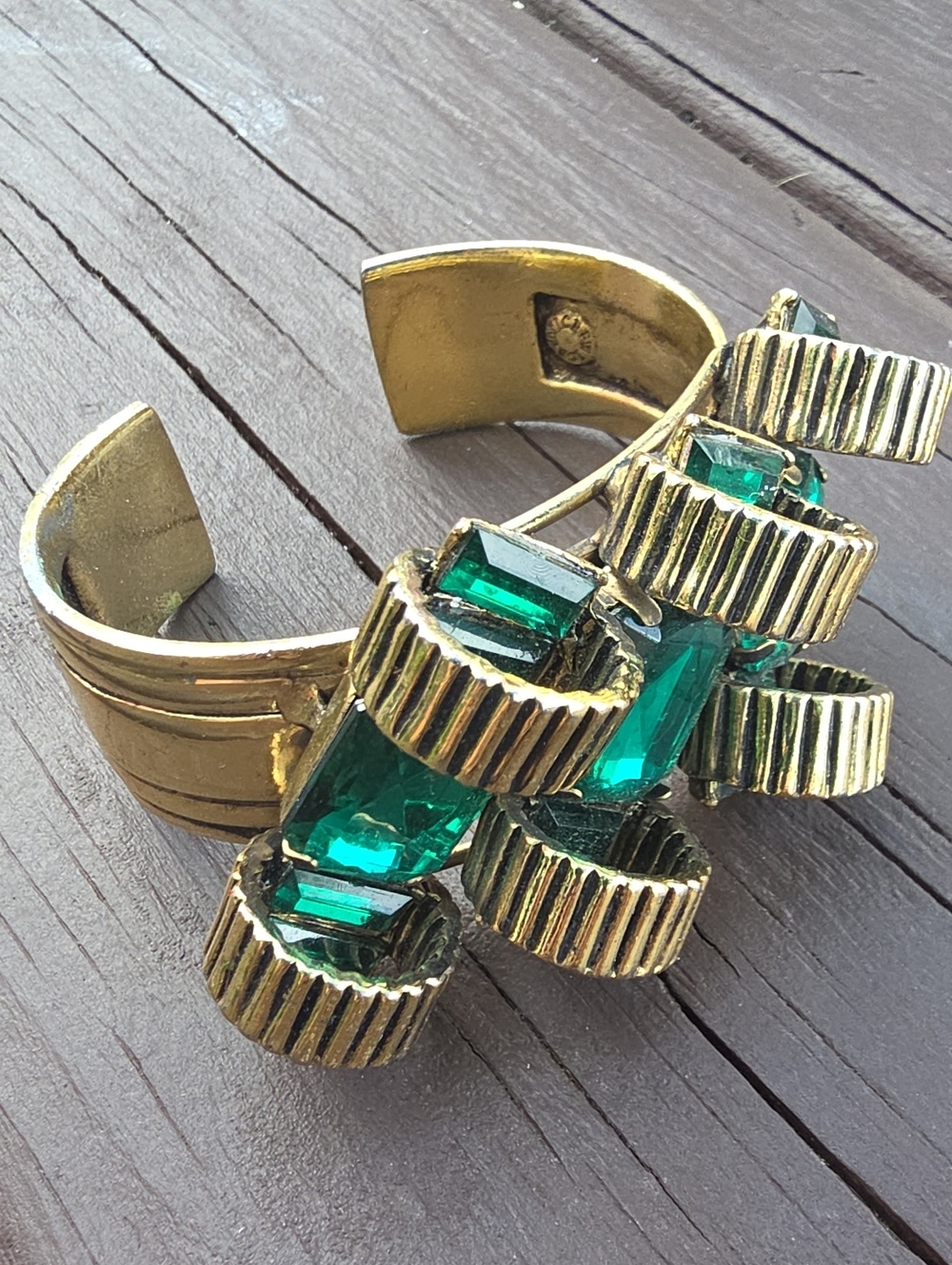 J. Crew Cuff Bracelet with Emerald Green Gem Accents